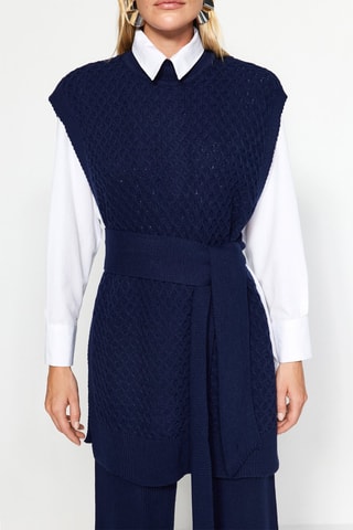 Túnica y pantalón wide leg de tiro alto - Azul marino