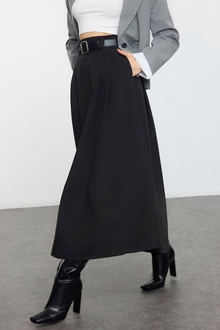 Falda midi de talle alto - Negro