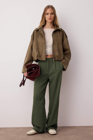 Pantalón wide leg de tiro alto - Caqui