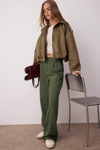 Pantalón wide leg de tiro alto - Caqui