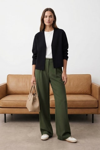 Pantalón wide leg de tiro alto - Caqui