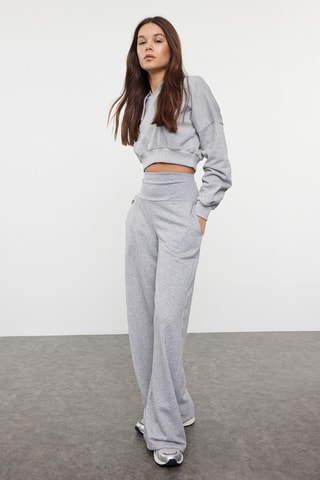 Pantalón wide leg de tiro alto - Gris
