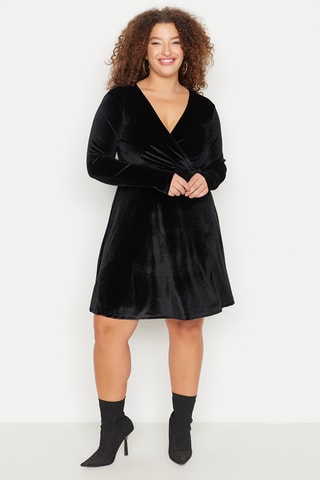 Vestido evasé de terciopelo - Negro