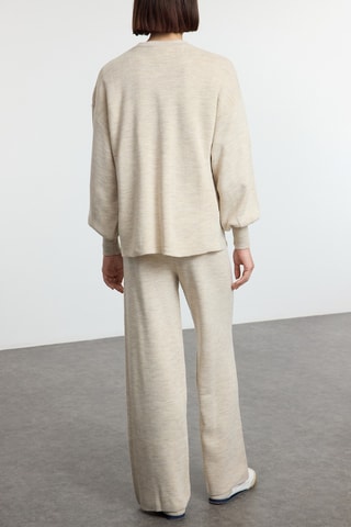 Jersey efecto doble prenda y pantalón wide leg - Beige