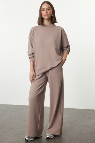 Sudadera y pantalón wide leg - Topo