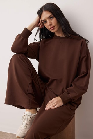 Sudadera relaxed fit y pantalón wide leg - Marrón