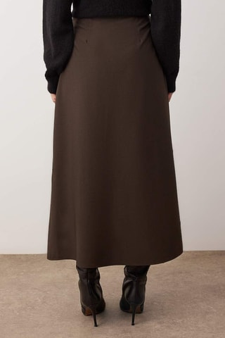 Falda larga de talle alto - Marrón