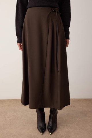 Falda larga de talle alto - Marrón