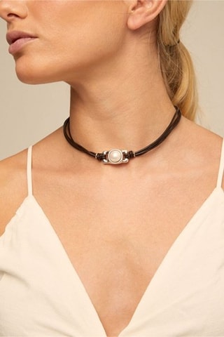 Collana multigiro - Pelle e placcato argento