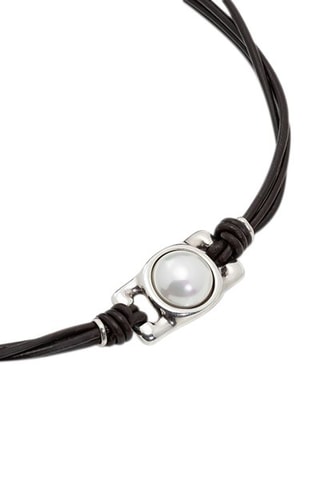 Collana multigiro - Pelle e placcato argento