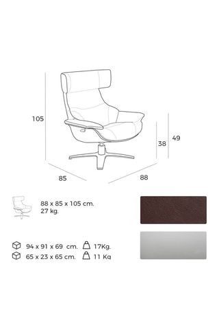 Poltrona girevole - Marrone scuro - In pelle