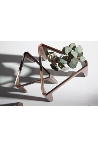 Tavolino in vetro e legno placcato noce - 34 x 34 x 42 cm