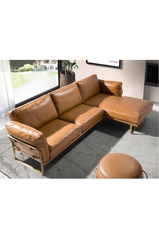 Canapé d'angle droit en pin - Camel - 5 places - En cuir 