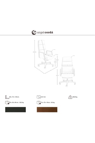 Fauteuil de bureau en bois - 68 x 70 x 120 cm - Revêtement en simili cuir