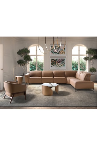 Canapé d'angle droit en pin - Beige - 5 places - En cuir 