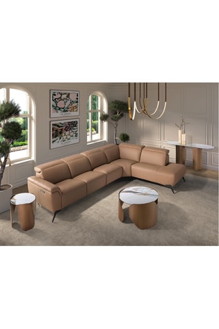 Canapé d'angle droit en pin - Beige - 5 places - En cuir 