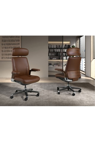 Fauteuil de bureau en bois - 74 x 70 x 118 cm - Revêtement en simili cuir