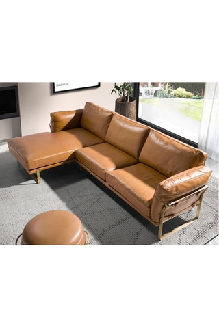Canapé d'angle gauche en pin - Camel - 5 places - En cuir 