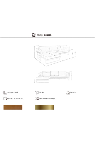 Canapé d'angle gauche en pin - Camel - 5 places - En cuir 