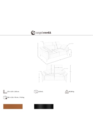 Canapé en pin - Marron clair - 2 places - En cuir 