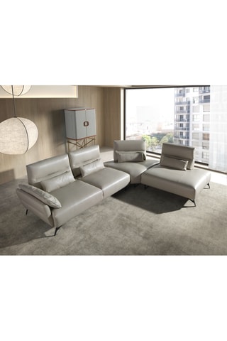 Canapé d'angle droit en pin - Beige - 5 places - En cuir 