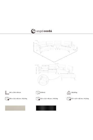 Canapé d'angle droit en pin - Beige - 5 places - En cuir 