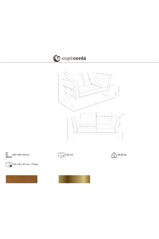 Canapé en pin - Camel - 2 places - En cuir 