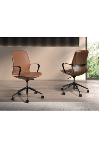 Fauteuil de bureau en noyer - 59 x 61 x 94 cm - Revêtement en simili cuir