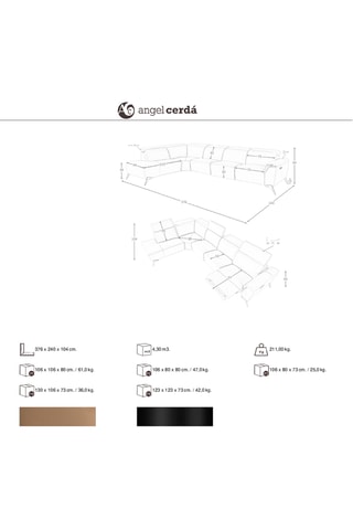 Canapé d'angle gauche en pin - Marron clair - 5 places - En cuir 