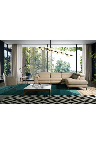 Divano angolare destro con meccanismo elettrico - Beige - 3 posti - In pelle