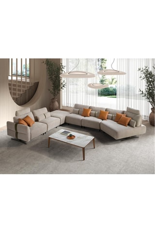Divano angolare sinistro modulabile - Beige - 5 posti - In poliestere