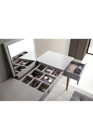 Toletta con specchio ribaltabile e portagioie 1 cassetto in legno placcato noce - 120 x 76 x 50 cm