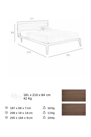 Letto in legno placcato noce e pino - Area materasso 160 x 200 cm