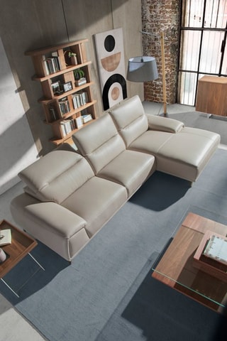 Divano angolare destro -  Beige - In pelle