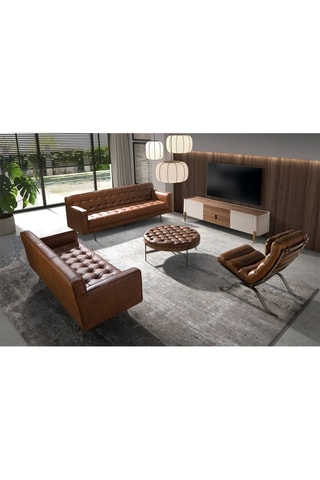 Table basse en bois et cuir - 100 x 40 x 100 cm