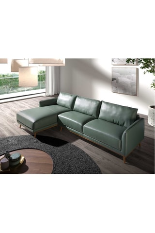 Divano angolare sinistro - Verde scuro - 5 posti - In pelle