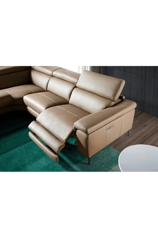 Divano angolare sinistro con meccanismo elettrico - Beige - 3 posti - In pelle