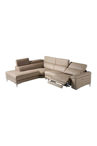 Divano angolare sinistro con meccanismo elettrico - Beige - 3 posti - In pelle