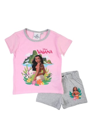 T-shirt en Short Vaiana De legende van het einde van de wereld Disney - Roze en Gemêleerd Lichtgrijs - Wit, groen, roze en grijs