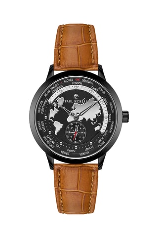 Orologio al quarzo in pelle - GMT - Bussola - Marrone chiaro e nero - Paul McNeal