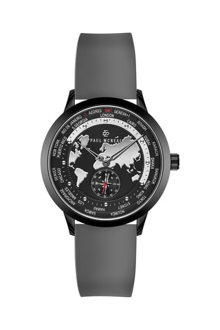 Orologio al quarzo in silicone - GMT - Bussola - Grigio scuro e nero - Paul McNeal