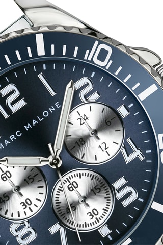 Orologio al quarzo in pelle - Nero, argentato e blu - Marc Malone