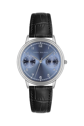 Orologio al quarzo in pelle - Nero e argentato - Marc Malone