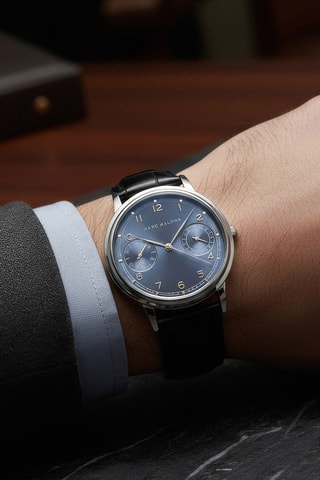 Orologio al quarzo in pelle - Nero e argentato - Marc Malone