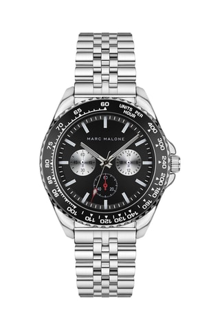 Orologio al quarzo in acciaio - Tachimetro - Argentato e nero - Marc Malone