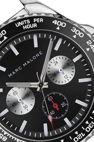 Orologio al quarzo in acciaio - Tachimetro - Argentato e nero - Marc Malone