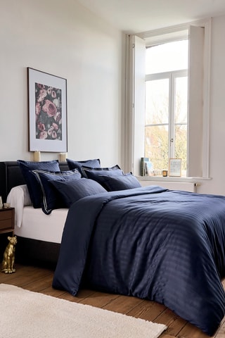 2 fundas de almohada de satén de algodón - 80 hilos/cm² - Azul oscuro - 50 x 70 cm