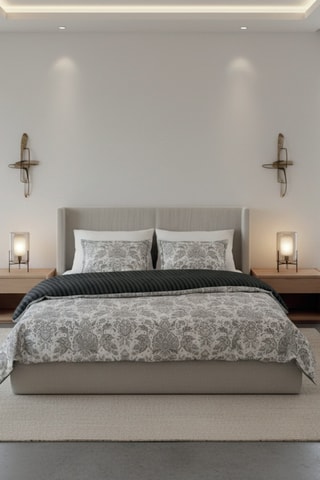 Funda de almohada de satén de algodón - 80 hilos/cm² - Blanco y gris - 43 x 210 cm