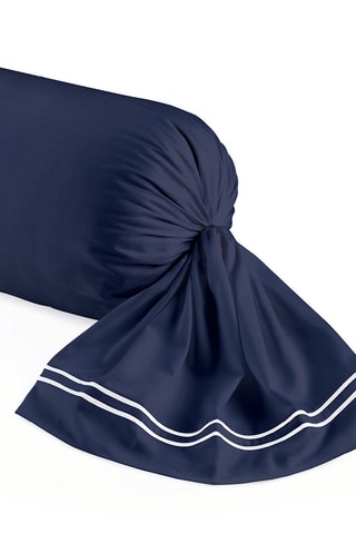 Funda de almohada de satén de algodón - 80 hilos/cm² - Blanco y azul oscuro - 43 x 210 cm