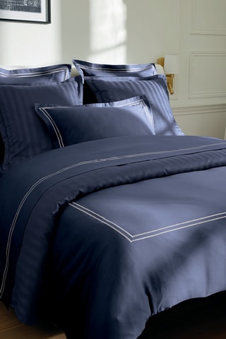 Funda de almohada de satén de algodón - 80 hilos/cm² - Blanco y azul oscuro - 43 x 210 cm